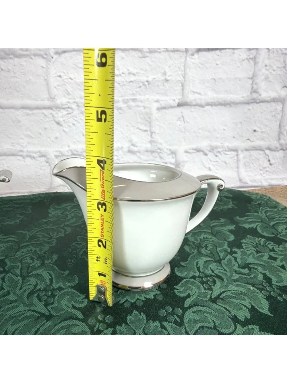 Vintage Sango Platina Sugar Bowl Lid Creamer Set  Japan MCM White Gray Platinum - Picture 16 of 16